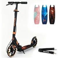 ALVIX Cityroller Kinderroller K-Serie mit Handbremse, (Einzelartikel, 1 Scooter, 1 Tragegurt, 1 Bedienungsanleitung), 200-mm-LED-Räder, breites 120-mm-Deck, faltbar, Tragegurt