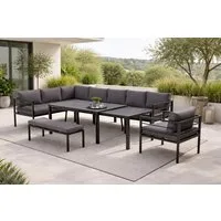 Gardissimo Gartenlounge-Set Larino Gartenmöbelset Tisch ausizehbar Dining Lounge Alu, (Set, 4-tlg., Alu, Ecklounge, ausziehbarer Esstisch, Sessel, Bank, inkl. Auflagen), ausziehbarer Tisch, verstellbares Kopfteil, spiegelverkehrt montierbar