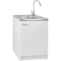STAMAR Spülenschrank Küchenschrank 60cm Weiß Slim Deante Spüle Armatur Beige Flex Siphon Standschrank 50cm Tiefe Elastische Armatur Montagefertig Komplett Set
