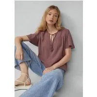 QS Kurzarmbluse Bluse Musselin-Bluse mit Bindeband