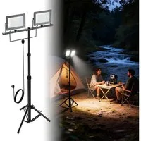 FIVMEN LED Baustrahler Doppel Arbeitsstrahler mit Einstellbar Stativ Arbeitsleuchte mit Kabel, 2*100W, Arbeitsscheinwerfer 360° Grad Drehung Strahler, Kaltweiß