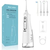 TUWENA Munddusche Leistungsstarke Munddusche Elektrischer Zahnreiniger 4 Modi & 4 Düsen, Wasser Flosser IPX7 Wasserdicht 310ML Abnehmbarer Wassertank