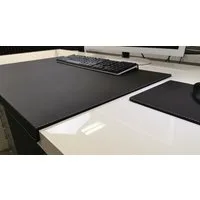 Profi Mats Schreibtischunterlage gewinkelt + Mauspad Echt Leder Schwarz silber Naht 90x47