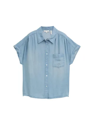 Tom Tailor - Denim Bluse mit Brusttasche clean mid stone blue denim - Gr. - 38