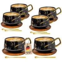 Intirilife Tasse, 6-tlg., Keramik, 6x Kaffeetasse Teetasse Keramik 200ml Tassen Set Untersetzer Becher