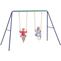 Outsunny Einzelschaukel Kinderschaukel-Set, mit 2 Schaukeln, (Schaukelgerüst, 1-tlg., Gartenschaukel), für Garten, Balkon, Blau+Orange