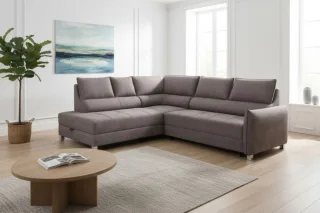 Ecksofa Schlafsofa Sofa MARNO in Stoff Chill Me Dunkelbeige Ottomane Links