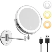 skelo Kosmetikspiegel Schminkspiegel mit Beleuchtung und Wandmontage, 1X/10X Vergrößerung (1-St., Schminkspiegel Wandmontage), USB-C, 3 Lichtfarben, Touchscreen, 360° Drehbar für Badezimmer