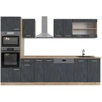 Vicco Küchenzeile R-Line, Schwarz Beton/Goldkraft Eiche, 300 cm ohne Arbeitsplatte