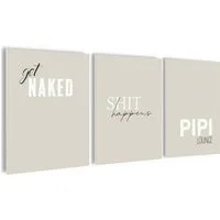 artissimo Mehrteilige Bilder Bilderset 3er-Set, Deko Bad / Badezimmer, beige weiß, Bilder Sprüche, Badezimmerbild: Sprüche Bad