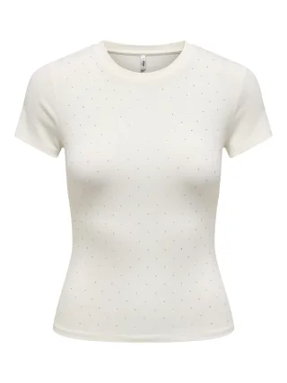 ONLY - ONLARNHEM S/S RHINESTONE TOP JRS Cloud Dancer - Gr. - L