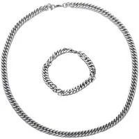 KARMA Schmuckset Herren Silber Panzerkette Armband Edelstahl wasserfest antiallergisch (Set, 2-tlg., Geschenk für Ihn Edelstahlhalskette), Herrenschmuckset Geschenkset