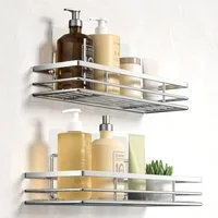 LuxusKollektion Duschablage Duschablage ohne Bohren 2 Duschregal Klebeflächen Silber