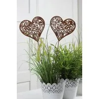LB H&F Lilienburg Gartenfigur 2er Gartenstecker Beetstecker Gartendeko Herz Rost Rostdeko Hochzeit, Metall Blumenstecker Geschenk Muttertag Valententinstag Hochzeit DI
