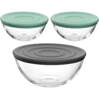 LEONARDO Schale Schalen-Set CUCINA, 6-teilig, 3 Schüsseln mit Silikondeckel, Glas, (Set, 6-tlg), spülmaschinengeeignet