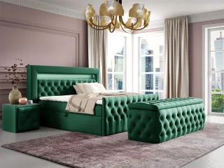 Boxspringbett Schlafzimmerbett ERNESTO Nr.4 180x200cm in Elisa Velvet Dunkelgrün