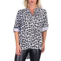 malito more than fashion Schlupfbluse malito Damen Bluse mit Leo Muster, Tunika mit ¾ Armen, Longsleeve Animal Print mit 3/4 Armen Einheitsgröße