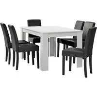 en.casa Essgruppe, (7-tlg., Esstisch mit 6 Stühlen), »Forssa« 140x90cm Küchentisch mit 6x Polsterstühlen