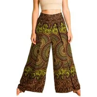 PANASIAM Palazzohose Hosenrock Sunshine Mandala-Muster aus natürlicher Viskose bequeme Boho Wickelhose Culotte Palazzohose mit weitem Bein für Urlaub oder Alltag