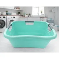 Ebaxx Wäschewanne 25 Liter Wäschekorb ergonomisch Griffen Kunststoff Pastell Türkis, Ergonomisch