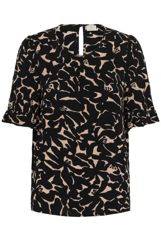 Kurzarm-Bluse Regular fit Nature/Black Flower Print floral