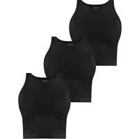 Janice Kurzarmshirt 3 x Damen crop Top hochgeschlossen Niah Kurzes Tanktop aus Baumwolle