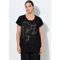 Ulla Popken T-Shirt T-Shirt Glitzersteinchen-Blüte Rundhals Halbarm