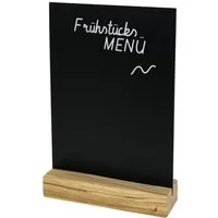 HMF Standtafel Tischaufsteller Kreidetafel DIN A5 Kunststoff gerade Aufstellung mit, (1-tlg), Holzfuß Eichenholz Optik für Gastronomie Hochzeit Buffet Tischkarte