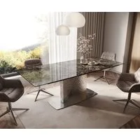 DELIFE Esstisch Edge, Keramik Emperador Extra Lucidato Dunkelbraun 180-220x100 Wave Edelstah