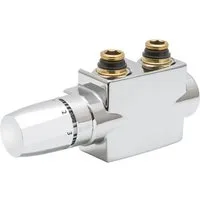 Szagato Sanitär-Anschlussset Heizkörper Mittelanschluss-Block DURCHGANG SET + Thermostat chrom, Szagato, 1-St., Anschlusblock und Thermostat, geeinent für Eckanschluss und Duchgangsanschluss