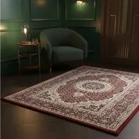 Vimoda Orientteppich Tibet, Klassisch Orient Teppich Wohnzimmer Stil Ornament Rot & Braun, Rechteckig, Höhe: 11 mm, Orient Läufer dicht gewebt in bester Qualität