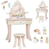 AIYAPLAY Schminktisch mit Hocker, Schublade, abnehmbar Spiegel, Regal, 7 Spielzubehörteilen (Frisiertisch, 2-St., 2-in-1-Kosmetiktisch), für Kinder ab 3 Jahre, Rosa