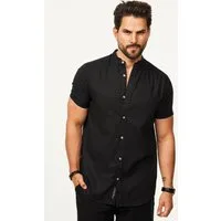 behype Kurzarmhemd als Sommerhemd aus Leinen im Regular-Fit Herren Leinenhemd Freizeithemd mit Stehkragen