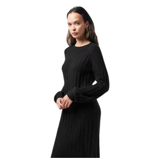 Pieces - Midikleid für Damen, Rundhalsausschnitt, Jerseyware, Langärmlig (Schwarz)