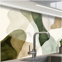 KitchenYeah Küchenrückwand Muster selbstklebend (keine Folie) Japandi - Abstrakt - Grün, (1-tlg), Spritzschutz, Küche, Rückwand, Küchenwand, Küchenfront, 30x20 cm