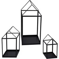 Spetebo Kerzenlaterne Metall Laterne in Haus Form schwarz 3er Set - 45 / 33 / 23 cm (Set, 3 St., Kerzenhalter), Deko Windlicht zum Hinstellen