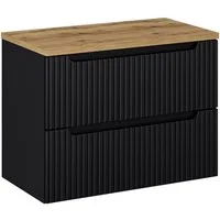 Lomadox Waschbeckenschrank NEWPORT-56-BLACK 80 cm Waschtisch-Unterschrank 40 cm schwarz gerillt Eiche 2 Auszüge