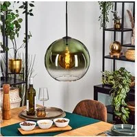 hofstein Hängeleuchte Hängelampe aus Metall/Glas in Schwarz/Grün/Klar, Pendelleuchte im Retro/Vintage-Design (Schirm Ø 30 cm), 1 x E27