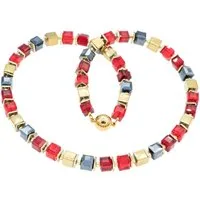 Bella Carina Perlenkette Glaswürfel Kette rot gold mit Hämatit Magnetverschluss