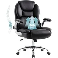 IWMH Chefsessel Ergonomischer Bürostuhl, Höhenverstellbar Schreibtischstuhl (PU-Leder Schreibtischstuhl), Drehstuhl mit klappbarer Armlehnen und Lendenwirbelstütze