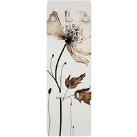Bilderdepot24 Garderobenpaneel braun Blumen Floral Transparente Blüte Braun Design (ausgefallenes Flur Wandpaneel mit Garderobenhaken Kleiderhaken hängend), moderne Wandgarderobe - Flurgarderobe im schmalen Hakenpaneel Design