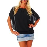 malito more than fashion Chiffonbluse malito Damen Bluse im Fledermaus Look, Tunika mit Rundhals und breite mit breitem Bund Einheitsgröße