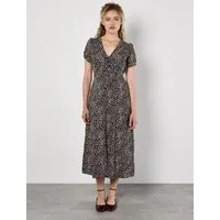 Apricot Midikleid Animalprintkleid mit zarten Raffungen