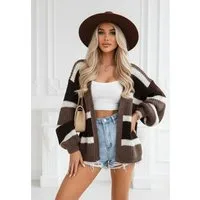 Estee Brown Strickjacke Damen Strickjacke kurz Oversize Look Grobstrick Cardigan Einheitsgröße