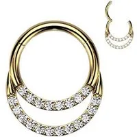 Taffstyle Nasenpiercing Titan Septum Piercing Segmentring Clicker Doppel Kristall vergoldet (Edles Piercing für Nase, Ohr & Tragus – hochwertiger Titanring von Taffstyle)