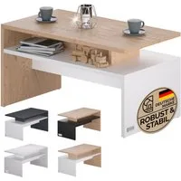 Casaria Couchtisch Sacramento, Holz Weiß Eiche mit Stauraum 95x55x50cm 2 Ablagen Matt Modern Eckig
