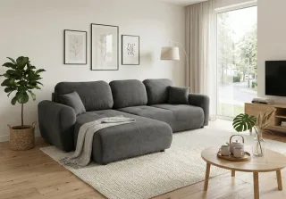Ecksofa mit Schlaffunktion BRUSK MAX in Stoff Kronos Dunkelgrau Ottomane Links