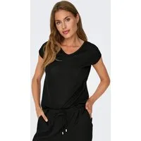 ONLY Kurzarmshirt ONLSILVERY S/S V NECK LUREX TOP JRS NOOS Materialmix mit Glitzer, loose fit, Rundhals