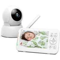 VSIUO Babyphone Babyphone mit Kamera, Video Baby Monitor, Video-Babyphone, Infrarot-Nachtsicht, Temperaturanzeige, Schlaflieder, Zwei-Wege-Audio, Gegensprechfunktion, Smart VOX-Modus, 2/4-fach Zoom mit Fernbedienung, Extra großer 5'' IPS-Bildschirm