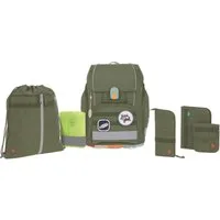 LÄSSIG Schulranzen Unique, Boxy, Olive (Set, 7-tlg), PETA-approved vegan, aus recyceltem Material
